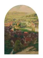 Wilhelm Eilers, View from Harburg Castle, gouache on paper