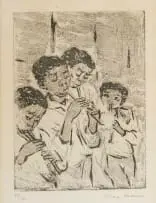 Katrine Harries, Penny Whistlers, etching on paper