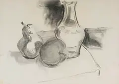 Jean Welz, Still Life with Fruit and Jug, 1982, charcoal on paper