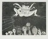 Jan Vermeiren, Untitled (Figures and Frog), etching on paper