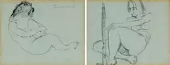 Jean Welz, Reclining Nudes, two, pencil and ink on paper