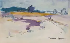 Herbert Coetzee, Landscape in Purple, 1954, watercolour and ink on paper