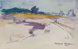Herbert Coetzee, Landscape in Purple, 1954, watercolour and ink on paper