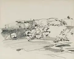 Jean Welz, Rocky Landscape, graphite on paper
