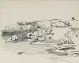 Jean Welz, Rocky Landscape, graphite on paper