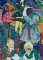Elza Botha, Composition with Figures, pastel on paper