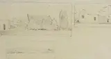 Jacobus Hendrik Pierneef, Landscape with Buildings, sketch, pencil on paper