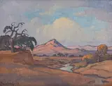 Jacobus Hendrik Pierneef, Mountainous Landscape with a River and Trees (recto); Landscape with Huts (verso)