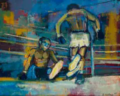 Ephraim Ngatane, Boxing Match, 1969, oil on board