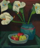 Maggie Laubser, Lilies in a Blue Vase, oil on canvas