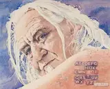 Walter Battiss, Self-Portrait Alpha Batt 155, 1974, watercolour on paper laid down on board