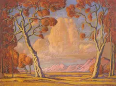 Jacobus Hendrik Pierneef, Bushveld Landscape with Trees and Clouds, pastel on card