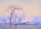 Jacobus Hendrik Pierneef, Landscape with Trees and Mountains, 1923, gouache on paper