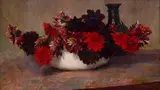 Frans Oerder, Still Life with Bowl of Red Chrysanthemums, oil on canvas