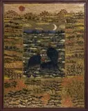 Esias Bosch, Guinea Fowl in a Landscape, painted and glazed ceramic tile with gold lustre