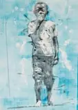 Nelson Makamo, Boy in Red Glasses, mixed media with ink on paper