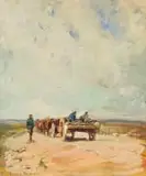 Adriaan Boshoff, Ox Wagon, oil on canvas laid down on board