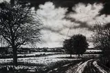Phillemon Hlungwani, Untitled (Landscape with Trees and Road), 2017, charcoal and chalk on paper