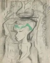 Alexis Preller, Study for Urn Head, pencil and gouache on paper