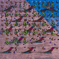 Helmut Starcke, Homage to Bridget and Larry, 1987, acrylic on canvas