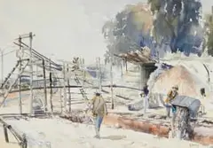 Durant Sihlali, Tipping near Crown Mines, 1975, watercolour on paper