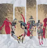 Pascal Konan, Corps dans L'espace (Bodies in Space), 2021, mixed media on canvas