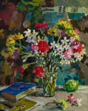 Gregoire Boonzaier, Still Life with Flowers and a Book, 1934, oil on board