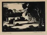 Jacobus Hendrik Pierneef, Bolandse Plaas, Kromme Rivier (Boland Farm, Kromme River) (Nilant 16), linocut on paper