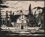Jacobus Hendrik Pierneef, Kruiskerk, Tulbagh (Cruciform Church Gable, Tulbagh) (Nilant 6), 1929, linocut on paper