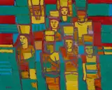 Walter Battiss, Figures in Yellow, oil on canvas
