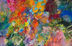 Jenny Stadler, Abstract Composition with Orange, oil on canvas laid down on board