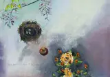Louis Jansen van Vuuren, Bird's Nest with Eggs, Apple and Roses, pastel on paper