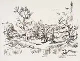 Walter Battiss, Limpopo Bank near Koperfontein, 1952, ink on paper