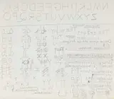 Walter Battiss, Figure and Elephant (recto) Mirror Writing (verso), 1978, pencil on paper