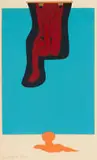 Walter Battiss, Red Figure on Blue Background, colour screenprint on paper laid down on board