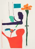 Walter Battiss, Don't Drop Stones, colour screenprint on card