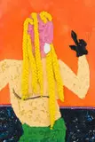 Lwando Dlamini, Maya, 2021, oil, elastic bands and braids on canvas