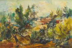 Landscape with Trees by Paul du Toit, oil on canvas laid down on board, sold May 2026