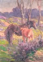Allerley Glossop, Horses in a Field, oil on board