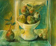 Christo Coetzee, A Bowl of Pears, 1984, oil and enamel on board