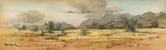 Otto Klar, Landscape with Mountains, pastel on card