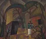 Diederick During, Mother and Child in the Forest, oil on board, in artist's frame