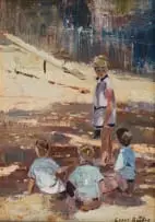 Errol Boyley, Children in a Playground, oil on board