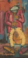 Ephraim Ngatane, The Penny Whistler, oil on board
