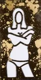 Richard Scott, Gold Orgasm, 2025, carved board with spraypaint and acrylic