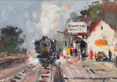 Wessel Marais, Train Station, oil on canvas laid down on board