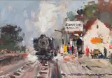 Wessel Marais, Train Station, oil on canvas laid down on board