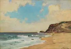 Walter Gilbert Wiles, Gericke's Point from Sedgefield Beach, oil on canvas laid down on board