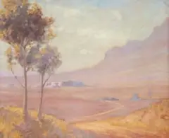 Edward Roworth, Landscape with Cape Dutch Houses in the Distance, 1909, watercolour on paper laid down on board