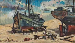 Otto Klar, Harbor Scene, oil on board